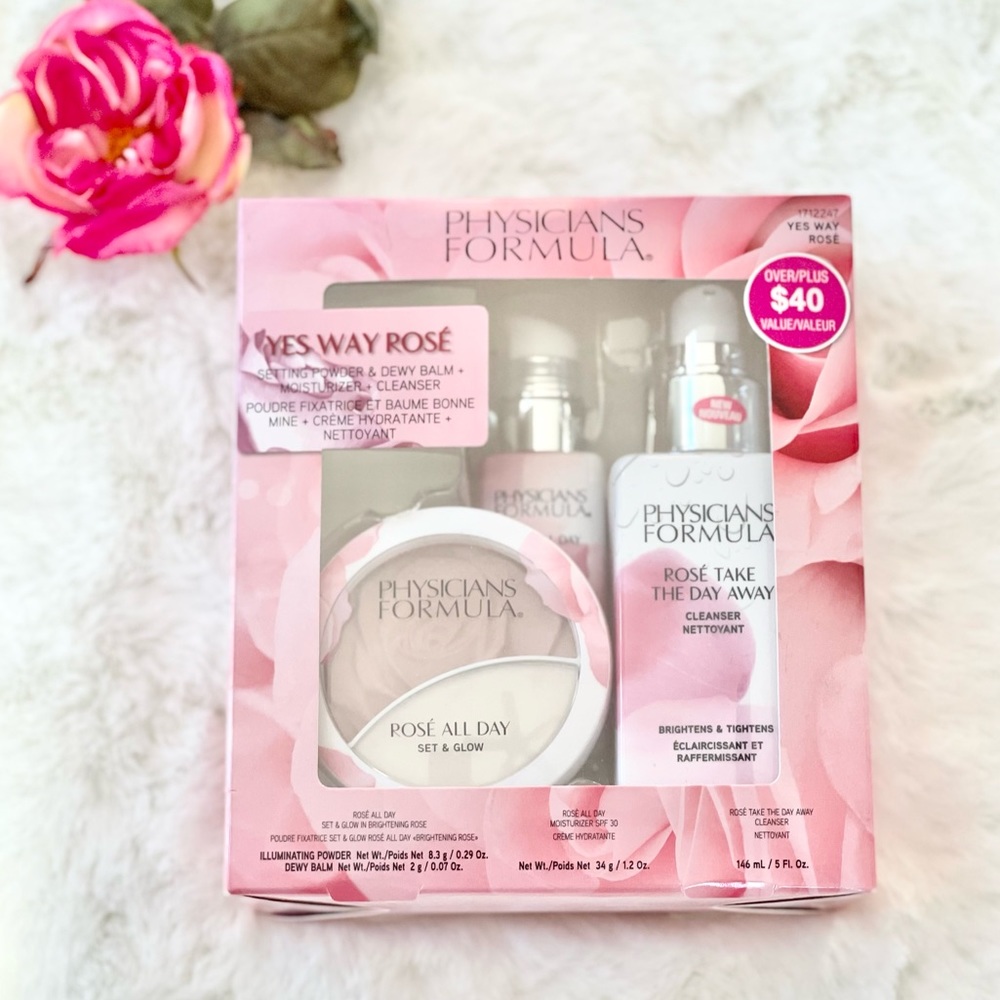 🆕NWT PHYSICIANS FORMULA YES WAY ROSE 3PC set Set & Glow cleanser & moisturizer